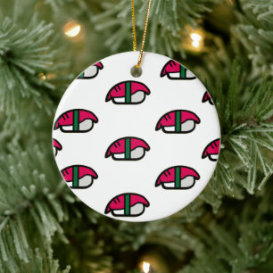 Cartoon Kawaii Sushi, visrijst en zeewier Keramisch Ornament