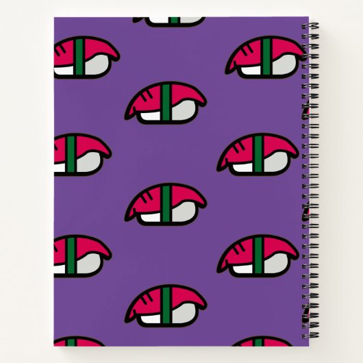 Cartoon Kawaii Sushi, Visrijst en zeewier Notitieb Notitieboek (Achterkant)