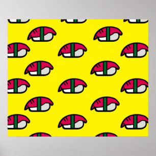 Cartoon Kawaii Sushi, Visrijst en zeewier Poster