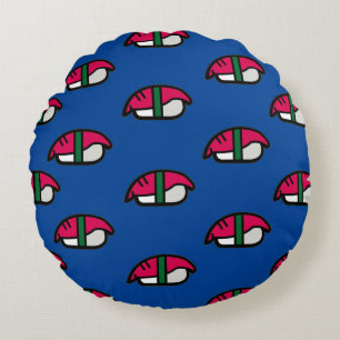 Cartoon Kawaii Sushi, visrijst en zeewier Rond Kussen