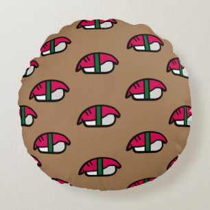 Cartoon Kawaii Sushi, visrijst en zeewier Rond Kussen