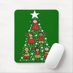 Cartoon Kerstboom Kinder Star Sparkles Vakantie Muismat