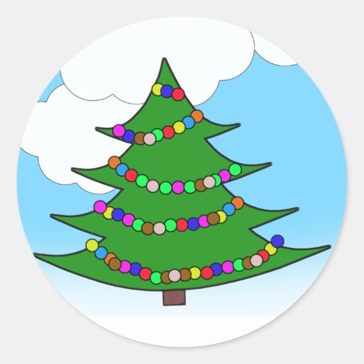 Cartoon kerstboom ronde sticker (Voorkant)