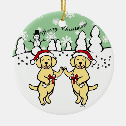Cartoon kerstgeel labradors keramisch ornament (Voorkant)