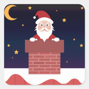 Cartoon kerstman die 's avonds naar de stad komt vierkante sticker