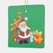 Cartoon Kerstman met kerstboom en Cadeaus Keramisch Ornament (Links)