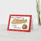 Cartoon Kerstmis Pizza en Donut Feestdagen Kaart (Voorkant)