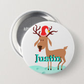 Cartoon kerstrenrenrendierlabel ronde button 7,6 cm (Voorkant /achterkant)