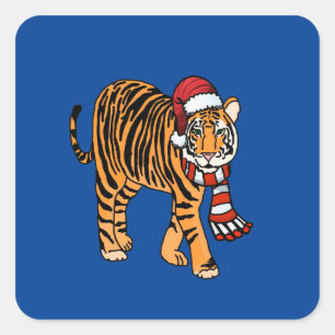 Cartoon Kersttijger Tiger Sticker