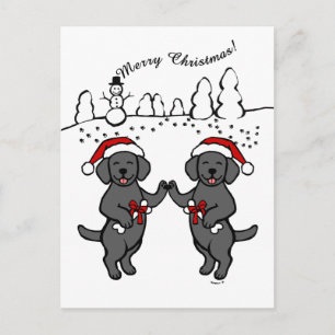 Cartoon kerstzwarte labradors feestdagenkaart