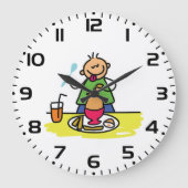 Cartoon Kind Genieten van Maaltijd met Juice and E Grote Klok (Voorkant)