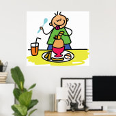 Cartoon Kind Genieten van Maaltijd met Juice and E Poster (Thuiskantoor)