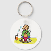 Cartoon Kind Genieten van Maaltijd met Juice and E Sleutelhanger (Achterkant)