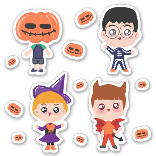 Cartoon-kinderen en pompoenstickers NATTTSPACE Sticker (Voorkant)