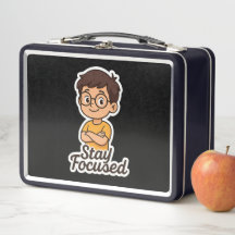 Cartoon Kinderen Sticker met bril – "Blijf gefocus