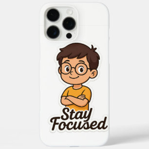 Cartoon Kinderen Sticker met bril – "Blijf gefocus iPhone 16 Pro Max Hoesje