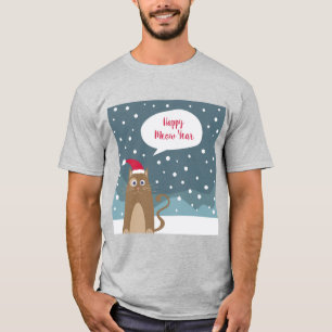 Cartoon kitten draagt santa hat in sneeuwvlokken t-shirt
