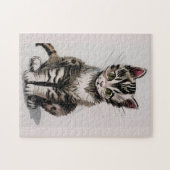 Cartoon kitten gestript kat stemmen grijs legpuzzel (Horizontaal)