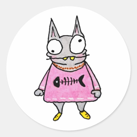 Cartoon Kitten Ronde Sticker (Voorkant)