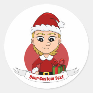 Cartoon klassieke ronde sticker voor kerstmeisjes