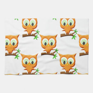 Cartoon Kleine Uil Op Tak Patroon Theedoek