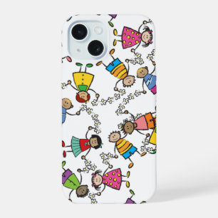 Cartoon kletst over de hele wereld vrolijke Kinder iPhone 15 Hoesje