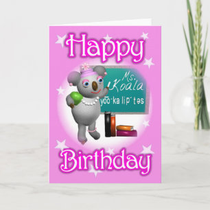 Cartoon Koala Happy Birthday Leraar-blanco binnen Kaart
