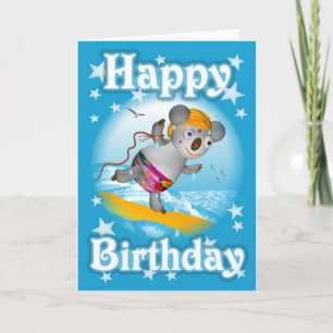 Cartoon Koala Happy Birthday Surfer Kaart-blank Kaart
