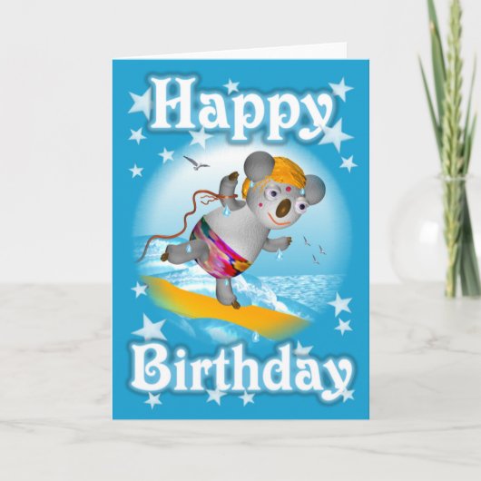 Cartoon Koala Joyeux Anniversaire Surfer Carte vie (Devant)