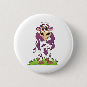 Cartoon Koe Paarse Ronde Button 5,7 Cm