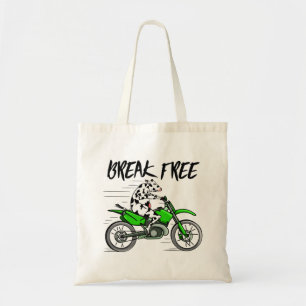 Cartoon koe rijden op een motor tote bag