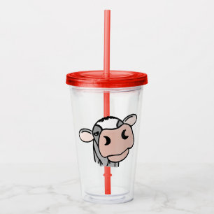 cartoon koe zwart wit roze kus grijs boerderij die acryl drinkbeker