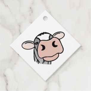cartoon koe zwart wit roze kus grijs boerderij die bedankjes labels
