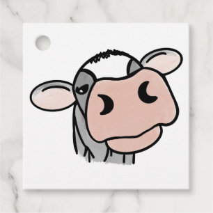 cartoon koe zwart wit roze kus grijs boerderij die bedankjes labels
