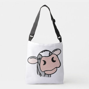 cartoon koe zwart wit roze kus grijs boerderij die crossbody tas