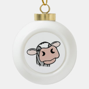 cartoon koe zwart wit roze kus grijs boerderij die keramische bal ornament