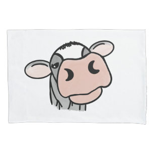 cartoon koe zwart wit roze kus grijs boerderij die kussensloop