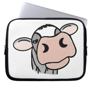 cartoon koe zwart wit roze kus grijs boerderij die laptop sleeve