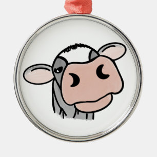 cartoon koe zwart wit roze kus grijs boerderij die metalen ornament