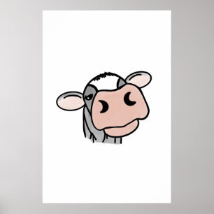 cartoon koe zwart wit roze kus grijs boerderij die poster