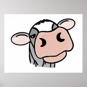cartoon koe zwart wit roze kus grijs boerderij die poster