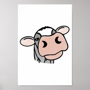 cartoon koe zwart wit roze kus grijs boerderij die poster