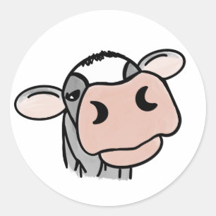 cartoon koe zwart wit roze kus grijs boerderij die ronde sticker