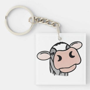 cartoon koe zwart wit roze kus grijs boerderij die sleutelhanger