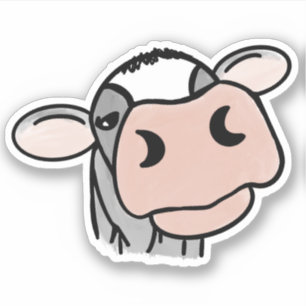 cartoon koe zwart wit roze kus grijs boerderij die sticker