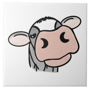 cartoon koe zwart wit roze kus grijs boerderij die tegeltje