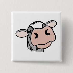cartoon koe zwart wit roze kus grijs boerderij die vierkante button 5,1 cm