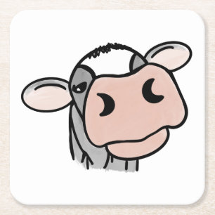 cartoon koe zwart wit roze kus grijs boerderij die vierkante kartonnen onderzetter