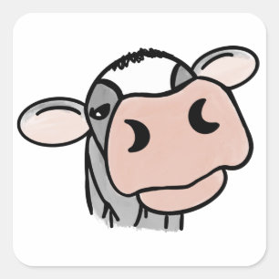 cartoon koe zwart wit roze kus grijs boerderij die vierkante sticker