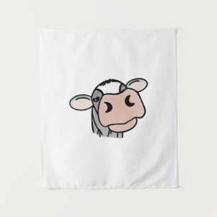 cartoon koe zwart wit roze kus grijs boerderij die wandkleed
